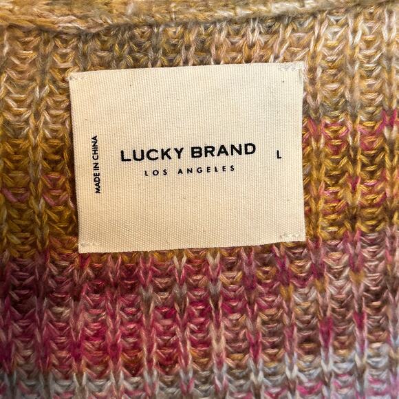 Lucky Brand V-Neck Button Cardigan Womens Large Multi Marl Ombre Stripe Topper - Picture 7 of 10